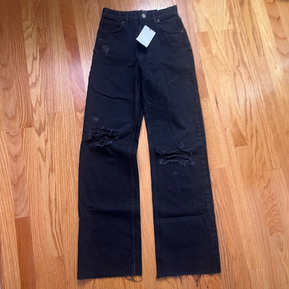 Zara Black Distressed Flare Jeans